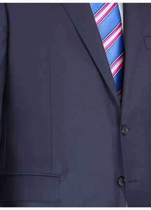 Blujacket Mens Solid Navy Blue 100% Wool Trim Fit 2 Button Blazer Sportcoat
