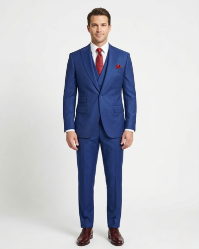 Alberto Nardoni Solid Sapphire Blue 100% Wool 1 Button 3 Piece Regular Fit Suit
