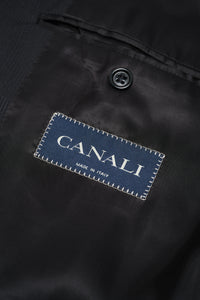 Thumbnail for Canali Mens Black Tonal Striped 44L Drop 6 100% Wool 2 Button 2 Piece Suit