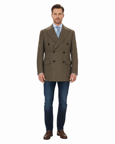 Canuti By Steven Land Mens Brown Plaid 100% Wool Double Breasted Overcoat