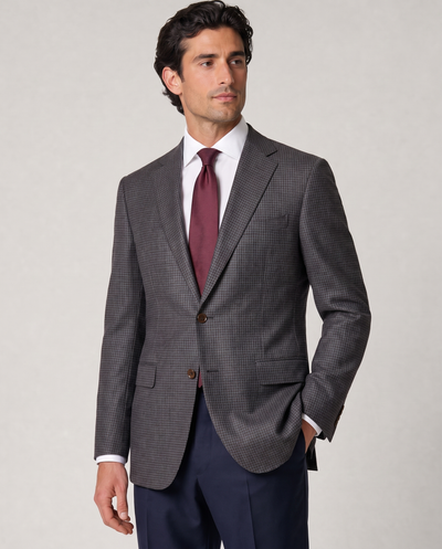 Canali Brown & Dark Teal Check Flannel Modern Fit Wool Cashmere Silk Blend 2-Button Spot Coat 44L
