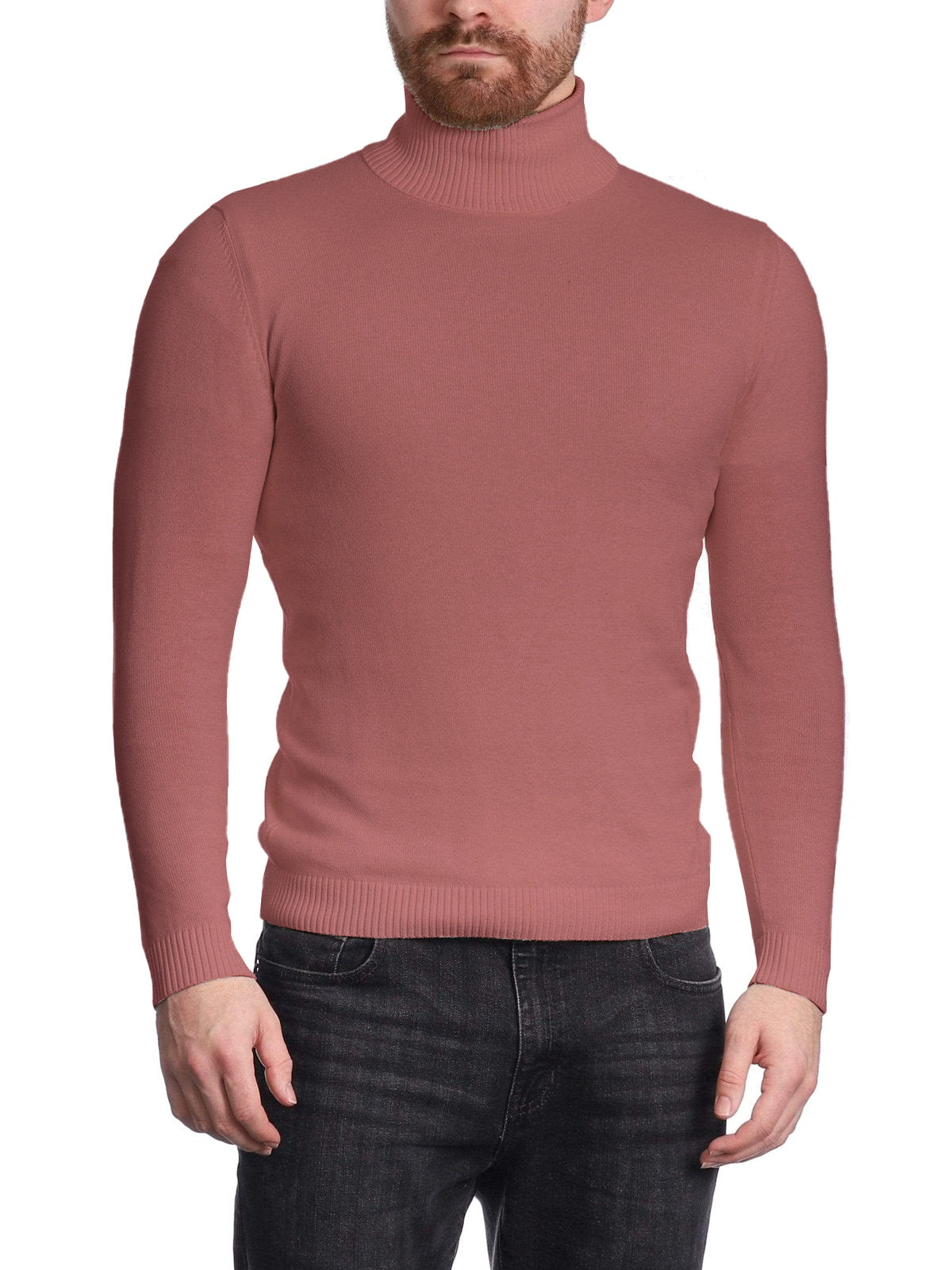 Arthur Black Men's Solid Pink Pullover Cotton Blend Turtleneck Sweater Shirt