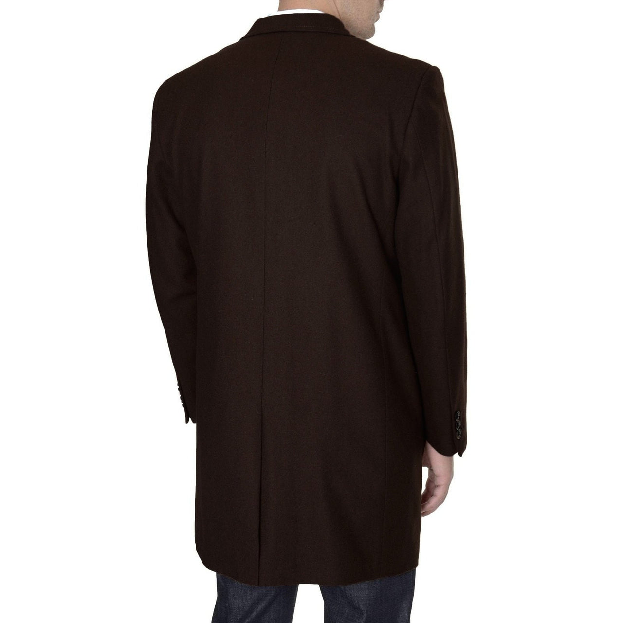 Men's Wool Cashmere Single Breasted Chocolate Brown 3/4 Length Car Coat Top Coat