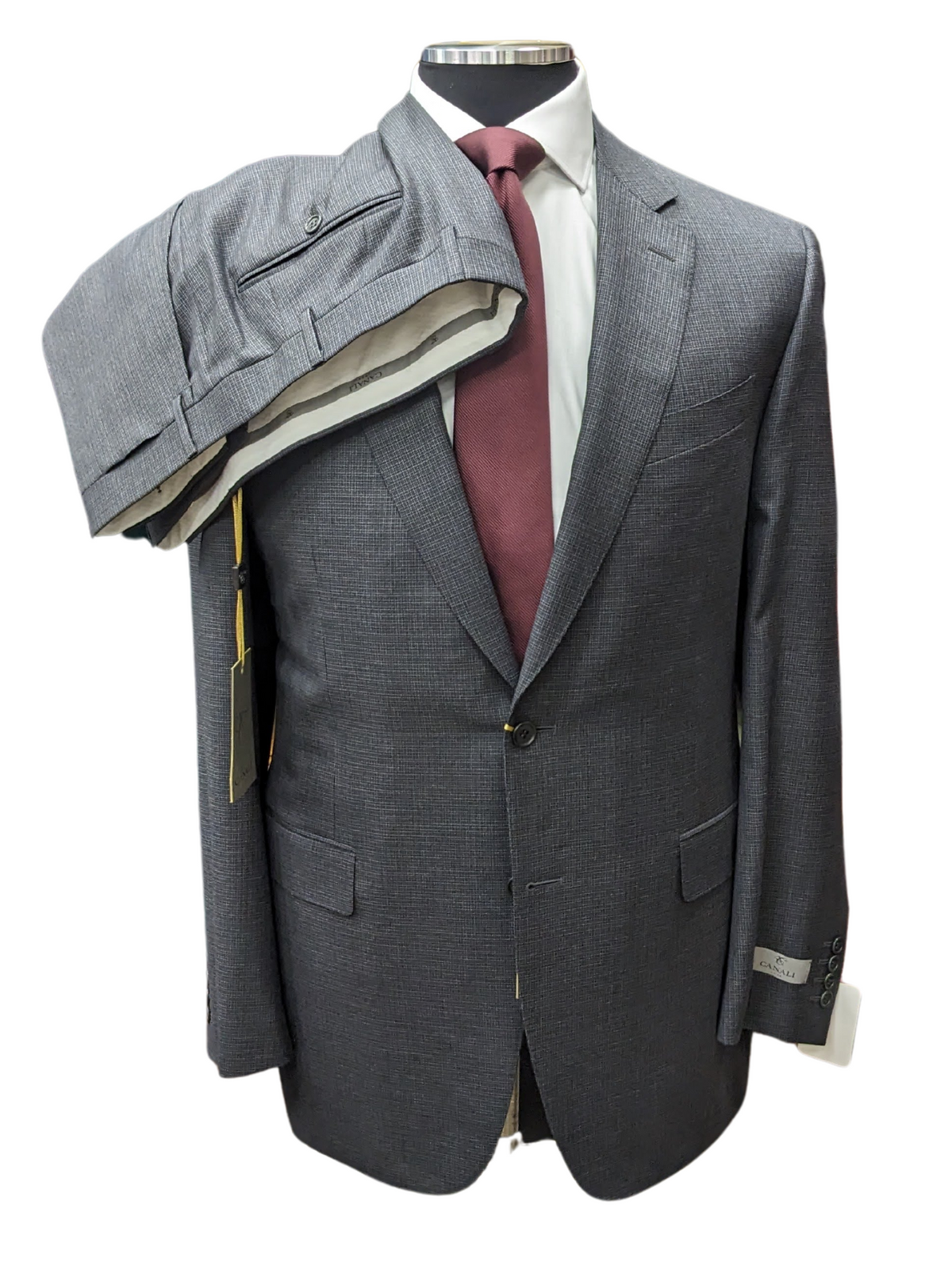 Canali 1934 Mens Gray Check 44R Drop 8 100% Wool 2 Button 2 Piece Suit