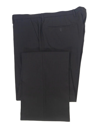 Hugo Boss Mens 42L Black Striped 100% Italian Super 110s Wool Slim Fit Suit