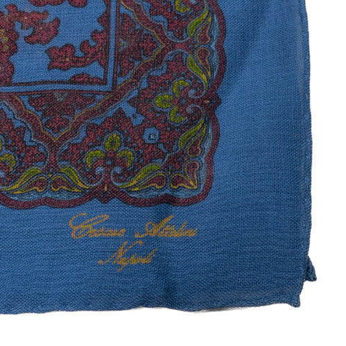 Cesare Attolini Blue Red and Orange Paisley Pocket Square Handmade In Italy