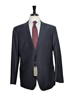 Armani Collezioni G-line Navy Blue Check Notch Lapel Wool Slim Fit 2-Button Suit - 48R