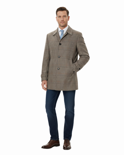 Canuti By Steven Land Mens Brown Plaid 100% Wool Overcoat