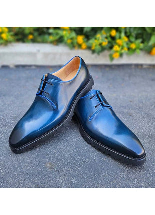 Carrucci Mens Navy Blue Lace-up Oxford Leather Dress Shoes With Lug Sole