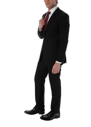 Sartoria Mazara Mens Slim Fit Black 100% Wool 2 Piece Suit