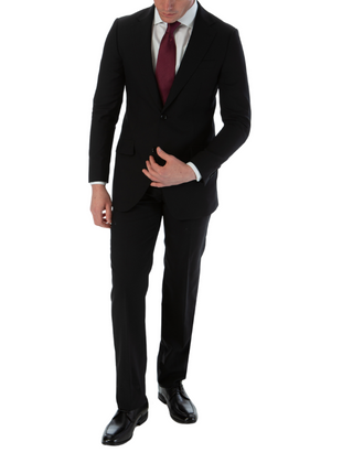 Sartoria Mazara Mens Slim Fit Black 100% Wool 2 Piece Suit