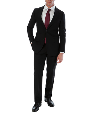 Sartoria Mazara Mens Slim Fit Black 100% Wool 2 Piece Suit