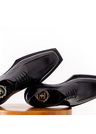 Emeraldi Mens Black Square Toe Lace-up Oxford Calfskin Leather Italian Dress Shoes