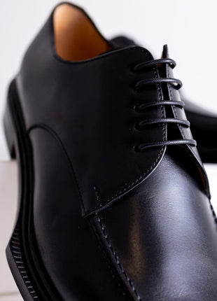 Emeraldi Mens Black Square Toe Lace-up Oxford Calfskin Leather Italian Dress Shoes