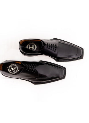 Emeraldi Mens Black Square Toe Lace-up Oxford Calfskin Leather Italian Dress Shoes