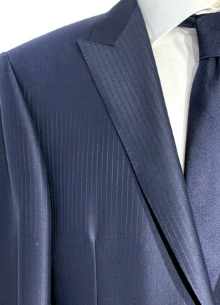 Canali Navy Blue Tonal Pinstriped Peak Lapel Wool-Silk Blend 1 Button Suit 44L