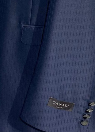 Canali Navy Blue Tonal Pinstriped Peak Lapel Wool-Silk Blend 1 Button Suit 44L