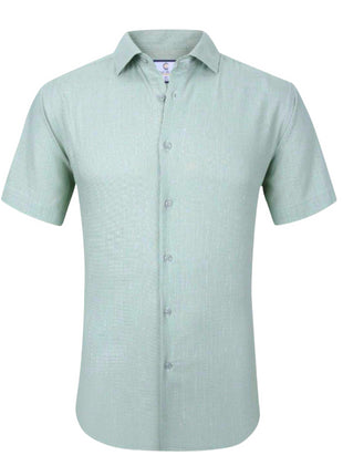 Suslo Couture Green Cotton Linen Blend Slim Fit Button-Up Spread Collar Casual Shirt