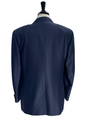 Canali Navy Blue Tonal Pinstriped Peak Lapel Wool-Silk Blend 1 Button Suit 44L
