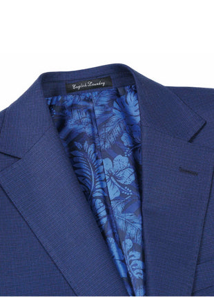 English Laundry Blue Textured Slim Fit Notch Lapel Stretch Wool Blend Suit