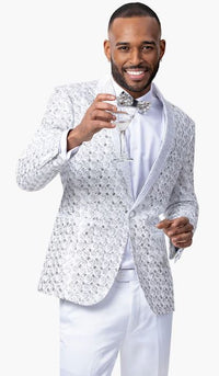 Thumbnail for Kent & Park Mens White Beaded Tuxedo Prom Jacket With Matching Bowtie