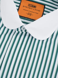 Thumbnail for Steven Land Green Striped Contrast Collar French Cuff Wrinkle Free Dress Shirt