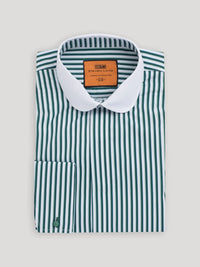 Thumbnail for Steven Land Green Striped Contrast Collar French Cuff Wrinkle Free Dress Shirt