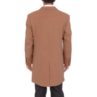Thumbnail for Mens Camel Tan 3/4 Length Double Breasted Wool Cashmere Overcoat Car Coat