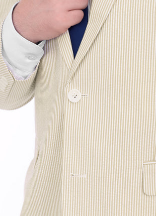 Emigre Classic Fit Tan Striped Two Button Cotton Seersucker Suit