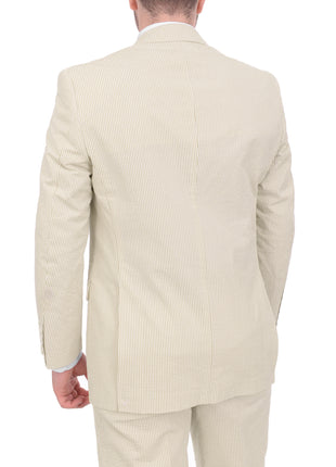 Emigre Classic Fit Tan Striped Two Button Cotton Seersucker Suit
