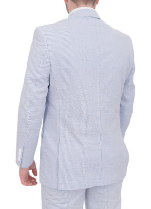 Emigre Classic Fit Blue Striped Two Button Cotton Seersucker Suit