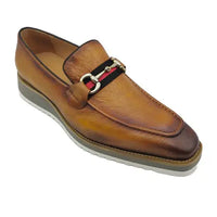 Thumbnail for Carrucci Mens Cognac Brown Slip On Horsebit Loafer Leather Dress Shoes