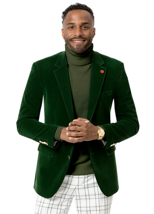Kent & Park Men's Velvet Solid Green Classic Fit Blazer Sportcoat
