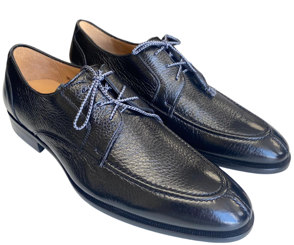 Mezlan Fratello Black Pebbled Leather Apron Toe Derby Dress Shoes