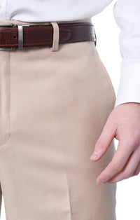 Thumbnail for Label M Mens Solid Tan Beige Flat Front Wool Dress Pants