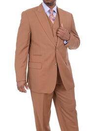 Thumbnail for Apollo King Mens Solid Brown Three Piece Wool Suit With Peak Lapel - The Suit Depot