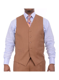 Thumbnail for Apollo King Mens Solid Brown Three Piece Wool Suit With Peak Lapel - The Suit Depot
