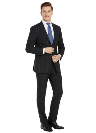 Men's Calvin Klein Navy Blue Windowpane Slim Fit Wool Suit