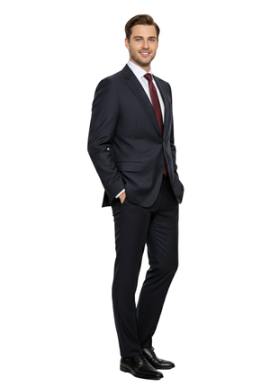 Armani Collezioni G-line Navy Blue Check Notch Lapel Wool Slim Fit 2-Button Suit - 48R