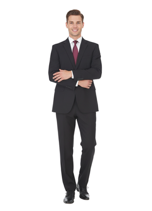 Hugo Boss Mens 42L Black Striped 100% Italian Super 110s Wool Slim Fit Suit