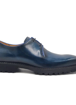 Carrucci Mens Navy Blue Lace-up Oxford Leather Dress Shoes With Lug Sole