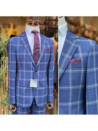 Thumbnail for Arthur Black SUITS Arthur Black Mens Blue Plaid Slim Fit 100% VBC Wool Prehemmed Suit