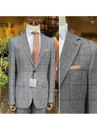 Thumbnail for Arthur Black SUITS Arthur Black Mens Gray Check Slim Fit 100% VBC Wool Prehemmed Suit