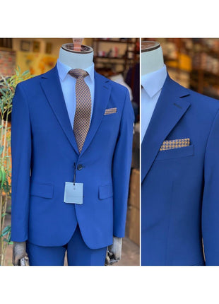 Arthur Black SUITS Arthur Black Mens Solid Blue Slim Fit 100% Stretch Wool Prehemmed Suit
