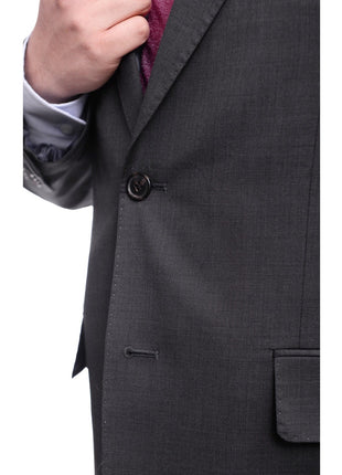Arthur Black TWO PIECE SUITS Men's Arthur Black Executive Portly Fit Solid Gray Textured Two Button Wool Suit