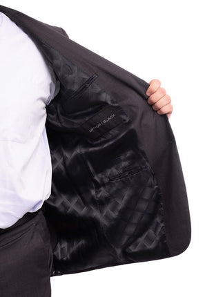 Arthur Black TWO PIECE SUITS Men's Arthur Black Executive Portly Fit Solid Gray Textured Two Button Wool Suit