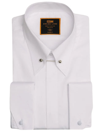 Steven Land Men's Solid White Pinned Collar French Cuff Cotton Dress Shirt