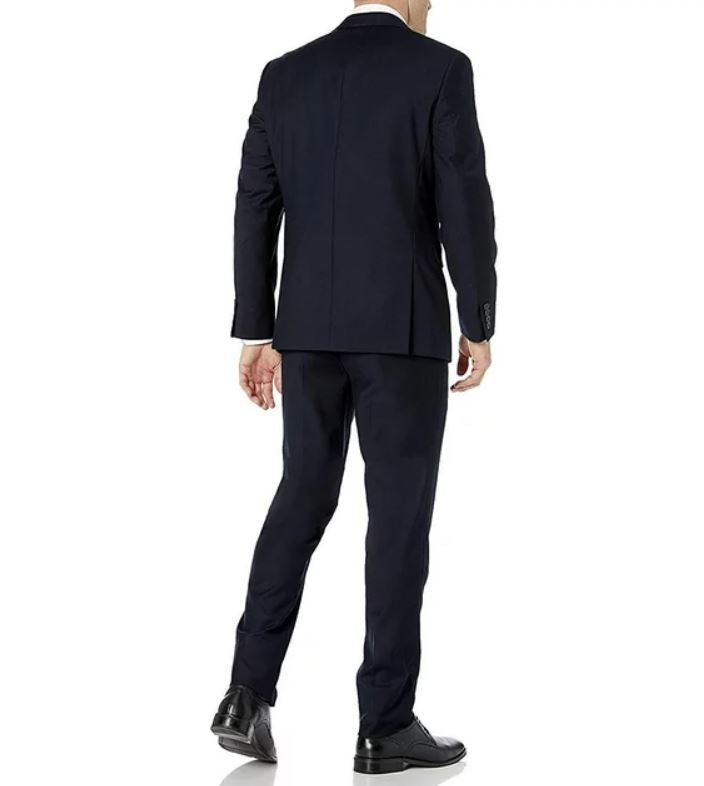 Adam Baker Solid Navy Blue Classic Fit Three Piece Suit