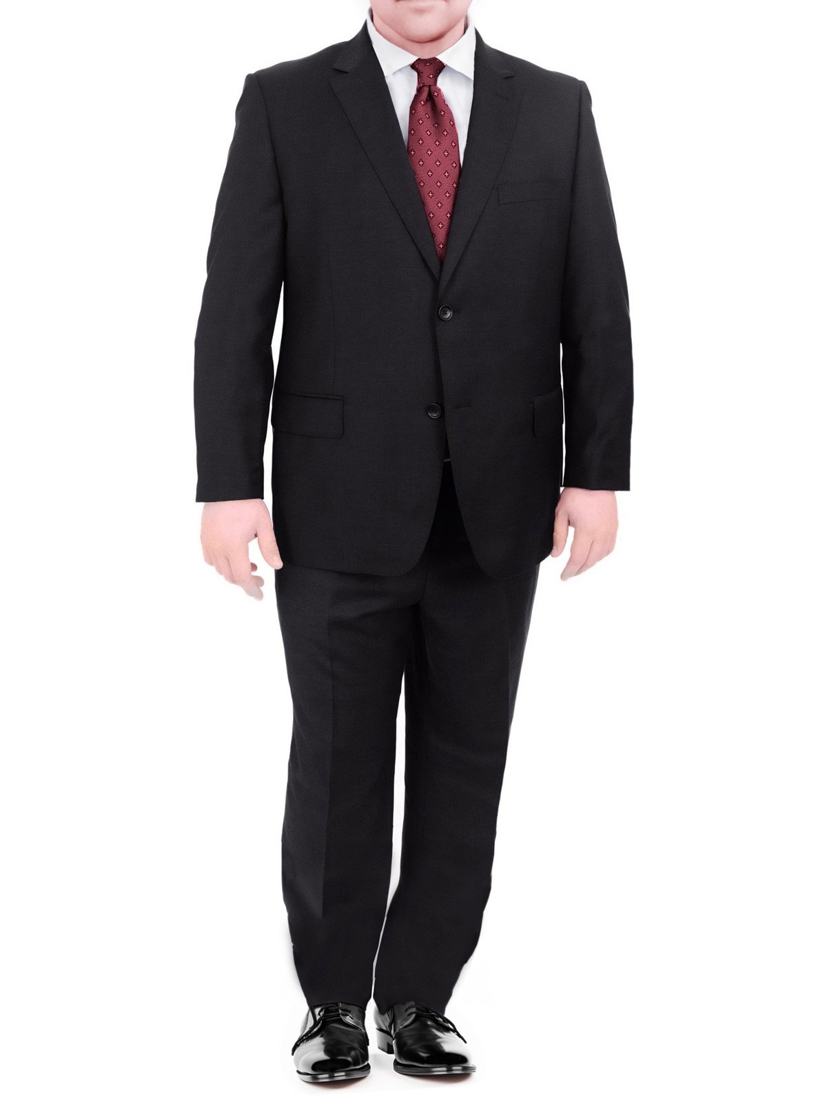 Men&#39;s Mazara Portly Fit Executive Cut Black Two Button Wool Suit