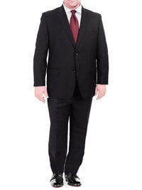 Thumbnail for Men's Portly Fit Executive Cut Solid Black Two Button 2 Piece Wool Suit